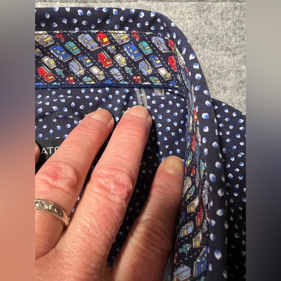 BUGATCHI Men’s Navy blue dot pattern contrast collar button down shirt size S. - Picture 3 of 14